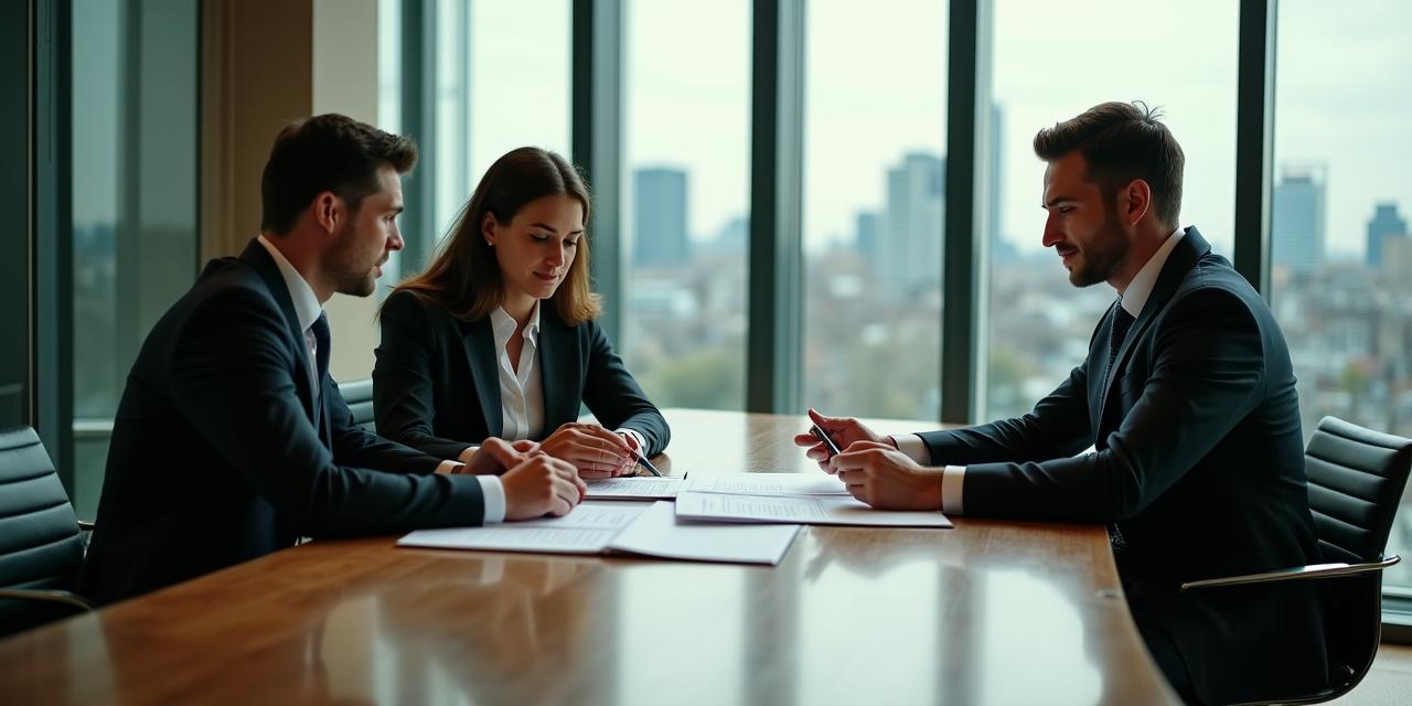 Professionals reviewing a commercial lease agreement in a modern London office