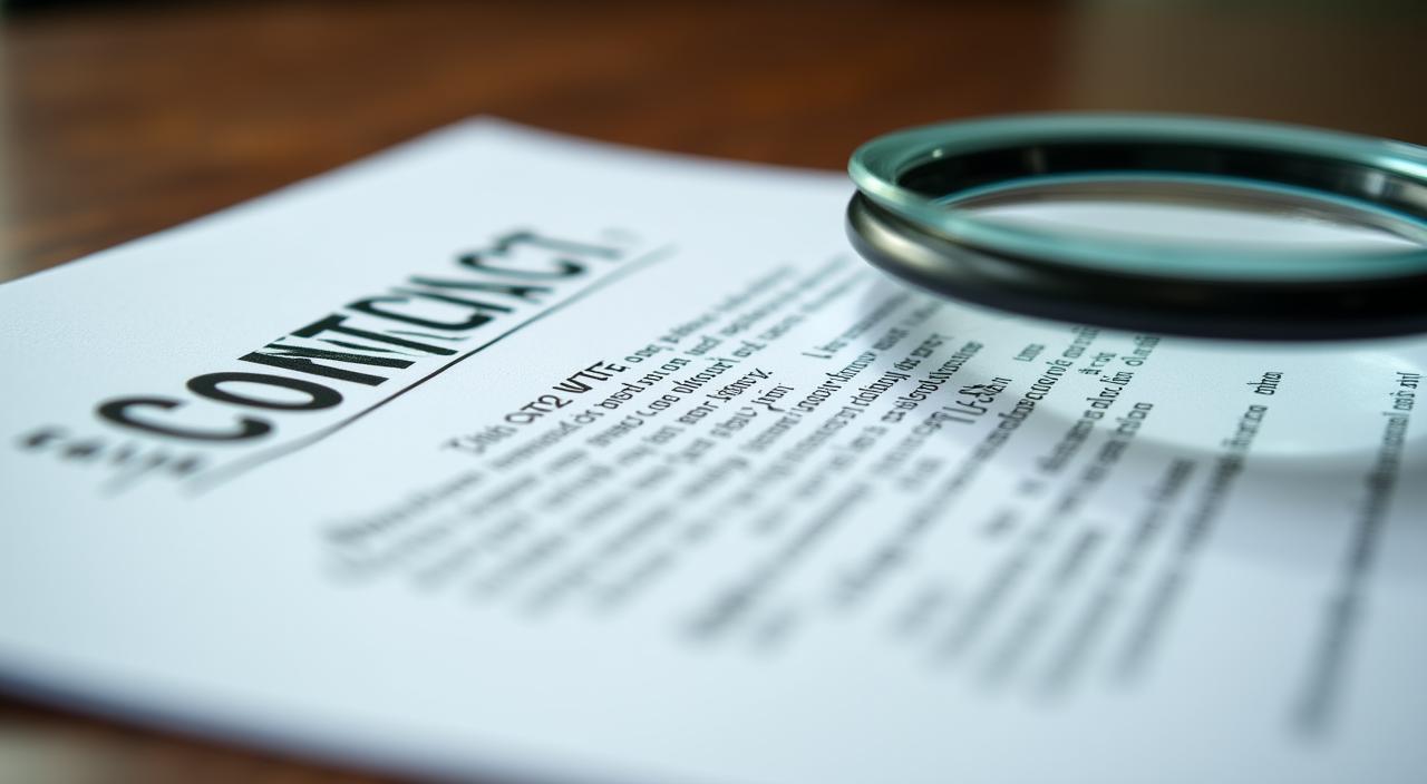 Close up of a generic legal document with a magnifying glass highlighting fine print gaps