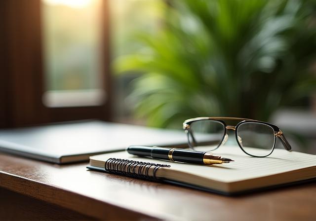 Professional legal workspace with premium stationery and fountain pen